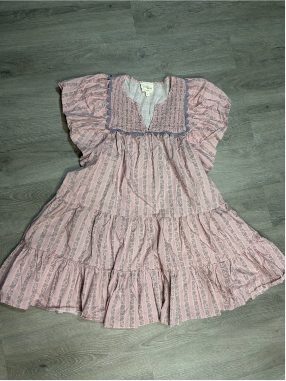 Umgee - Pink Yoke Flutter Sleeve Mini Dress | Cottage Core Boho Sz Small - Picture 3 of 8